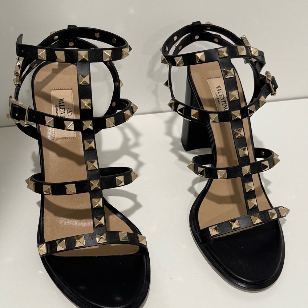 Valentino Black Heels ROCKSTUD ANKLE STRAP SANDAL 90 MM - Picture 7 of 11